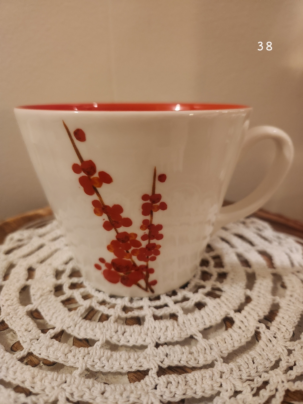 Starbucks  2008 Cherry Blossom White and Red  Ceramic Mug